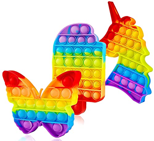 Toyshine Pack of 3- Butterfly, Unicorn, ICE Cream- Fidget Popping Sounds Toy, BPA Free Silicone, Push Bubbles Toy for Autism Stress Reliever, Sensory Toy- Dark Color