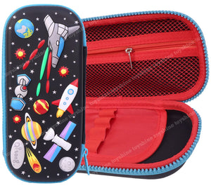 Toyshine Space Rocket Hardtop Pencil Case with Compartments - Kids Large Capacity School Supply Organizer Students Stationery Box - Girls Boys Pen Pouch-Black