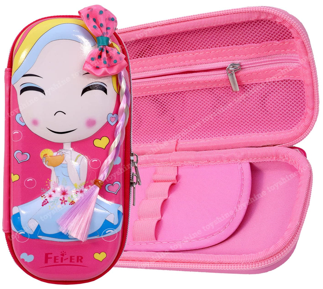 Toyshine Cute Girl Hardtop Pencil Case with Multiple Compartments - Ki