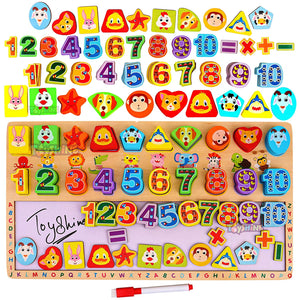 Toyshine 3 in 1 Multi-skill learning board with Numbers Writing board shapes colors and animal figures - Multi color (TS-2022)