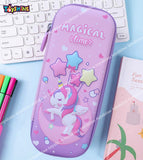 Toyshine Magics Unicorn Pink Hardtop Pencil Case with Multiple Compartments - Kids School Supply Organizer Students Stationery Box - Girls Pen Pouch- Pink