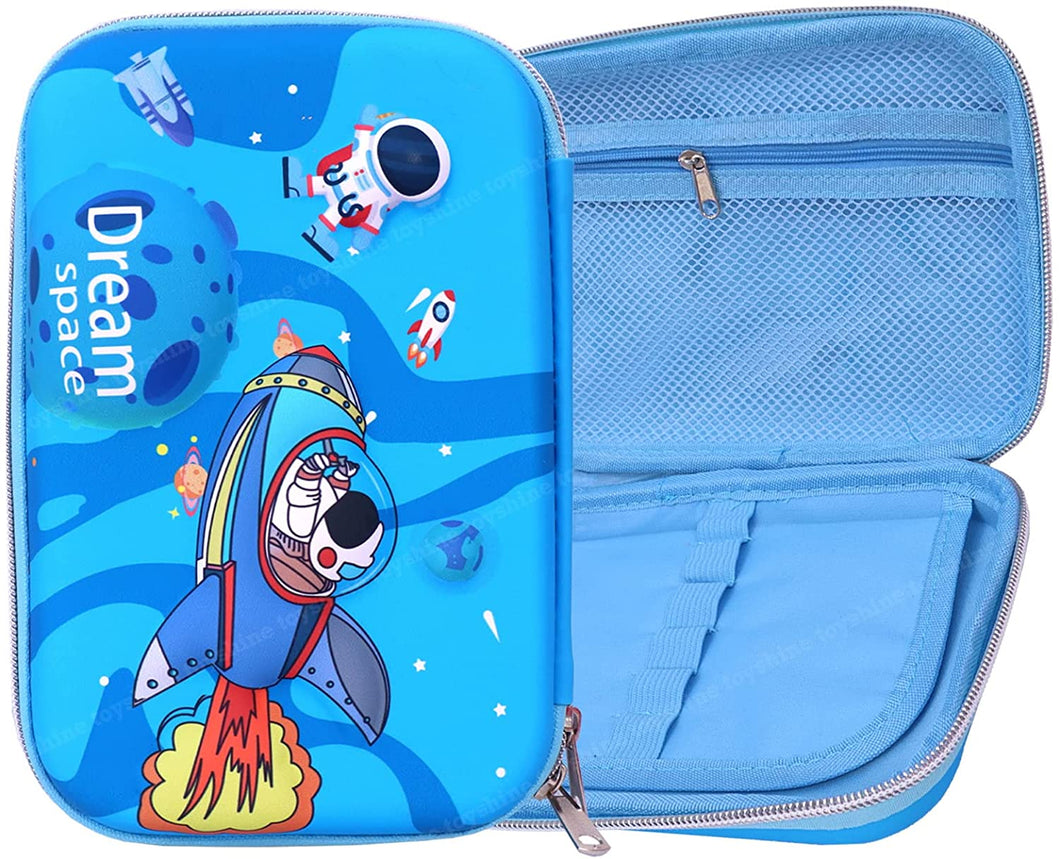 Toyshine Space Theme Hardtop Pencil Case with Compartments - Kids Large Capacity School Supply Organizer Students Stationery Box - Girls Pen Pouch- Blue - M2