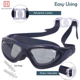 Spanker Wide View Swim Goggles with Ear Plugs, UV Protection No Leaking Anti Fog Lens Swimming Glasses for Adult Women Men and Youth ,Black SSTP