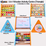Toyshine 5 in 1 Wooden Activity Centre Triangle Toy | Alphabet, Blocks, Abacus, Clock, Writing | Toys for Babies Montessori Learning Toy for 1-5 Year Old - New