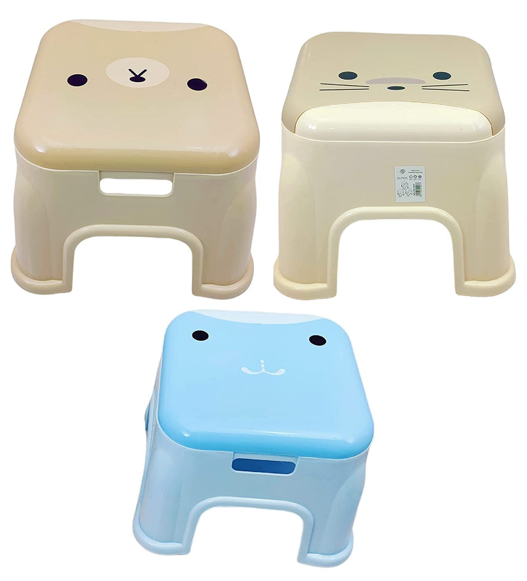 Spanker Set of 3 Step Stool Sitting Plastoc Stools for Kids, Toddler, Suitable for Living Room, Study Room, Bathroom Sink, Kitchen, Modern Cute- Multi-Color (TS-2022)