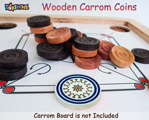 Toyshine Carrom Playing Coins and Powder | 20 Wooden Coins | 1 Striker | 1 Urea Powder SSTP, Multicolor