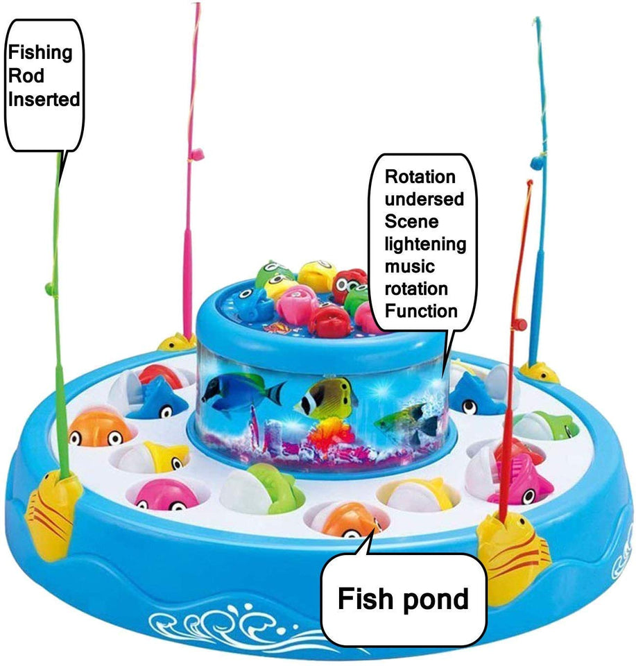 Toyshine Fish Catching Game Big with 26 Fishes and 4 Pods, Includes Music and Lights (Multicolor)