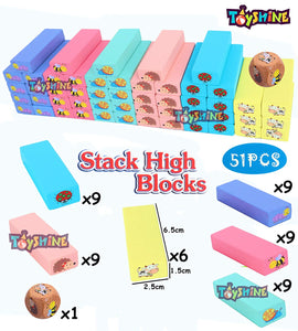 Toyshine 51 Pcs Printed Educational Wooden Stacking Tumling Tower Blocks Toys, Building Blocks for Kids