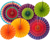 Toyshine Party Wall Decoration Set (6 Assorted Round Paper Fans) Birthday Party Baby Shower Wedding Events Decor | Creative Art Design Pattern (Multi-Color, 6 Piece Set) (TS-2022)
