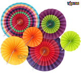 Toyshine Party Wall Decoration Set (6 Assorted Round Paper Fans) Birthday Party Baby Shower Wedding Events Decor | Creative Art Design Pattern (Multi-Color, 6 Piece Set) (TS-2022)