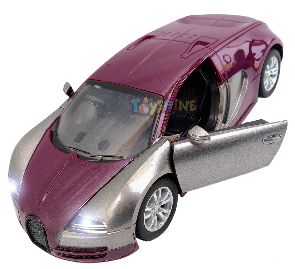 Toyshine 6 Inches Plastic Super Sports Model Toy Car with Music, Lights and Opening Doors - Mauve (TS-2022)