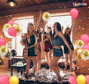 Toyshine 86 Pcs Balloon Party Decoration Combo | 25 White Metallic, 25 Gold Chrome, 25 Red Metallic, 10 Confetti Balloons, 1 Tape for Birthday Anniversary Theme Party