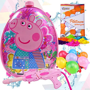 Toyshine Holi Water Gun 3 in 1 Combo with Balloons 100 Pcs, High Pressure, Back Holding Tank, 2.5 L, PEP, Pink