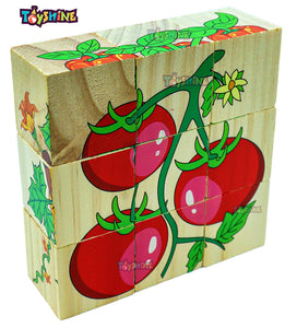 Toyshine 6 in 1 Wooden Block Puzzle Vegtable and Fruits for 2 3 4+ Years Boy Girl Educational Montessori Toys Jigsaw Puzzle (Pack of 2) - Model 3 (TS-2022)