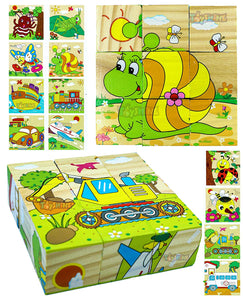 Toyshine 6 in 1 Wooden Block Puzzle Insects and Vehicles for 2 3 4+ Years Boy Girl Educational Montessori Toys Jigsaw Puzzle (Pack of 2) - Model 4