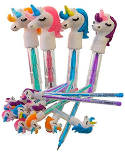 Toyshine Pack of 12 Unicorn Colorful Pencils for Girls with Rubber Unicorn Tops, Multi-Color, Party Favor, Bitthday Return Gifts