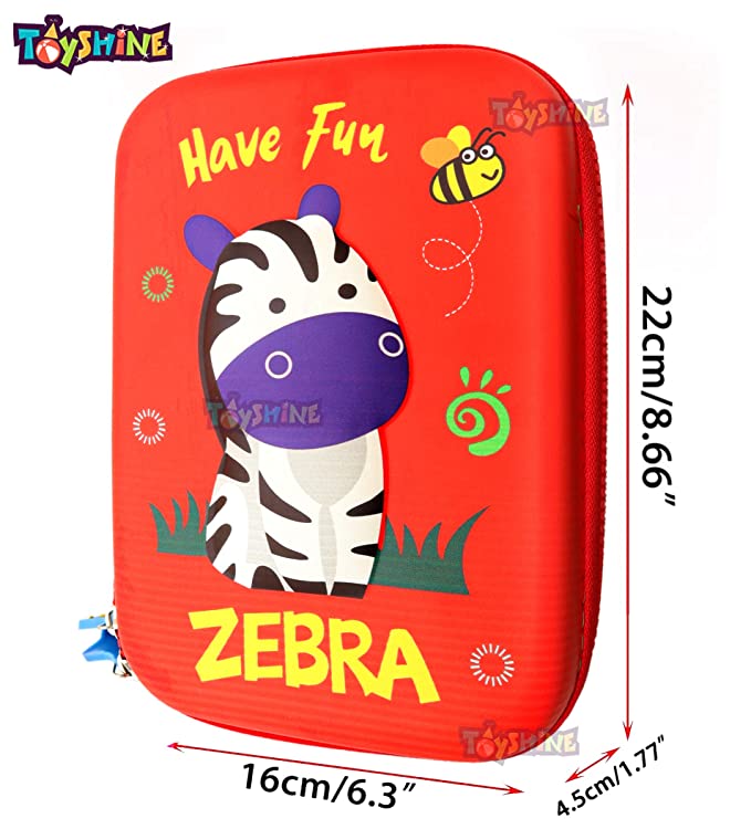 Toyshine Red Zebra Hardtop Pencil Case with Compartments - Kids Large Capacity School Supply Organizer Students Stationery Box - Girls Boys Pen Pouch