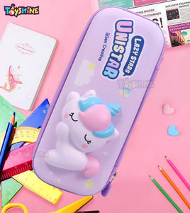 Toyshine Soft Touch Pencil Case with Compartments - Kids Large Capacity School Supply Organizer Students Stationery Box - Girls Pen Pouch- Unicorn Purple