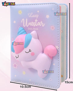 Toyshine Unistar Stress Relief Notebook with Soft Touch for Kids Girls Students Gift, PU Leather Hardcover School Office 15x11cms - Lazy Unistar