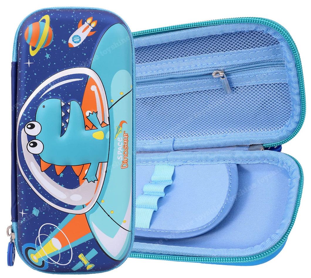 Toyshine EVA Space Dino Hardtop Pencil Case with Multiple Compartments - Kids School Supply Organizer Students Stationery Box - Girls Pen Pouch- Dark Blue