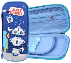 Toyshine Just Dance Robot Hardtop Pencil Case with Multiple Compartments - Kids School Supply Organizer Students Stationery Box - Girls Pen Pouch- Blue