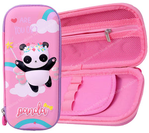 Toyshine Cute Panda Hardtop Pencil Case with Multiple Compartments - Kids School Supply Organizer Students Stationery Box - Girls Pen Pouch- Pink