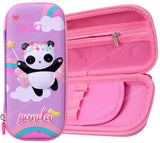 Toyshine Cute Panda Hardtop Pencil Case with Multiple Compartments - Kids School Supply Organizer Students Stationery Box - Girls Pen Pouch- Purple