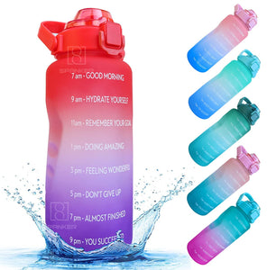 Spanker Fazer All In 1 Motivational Leakproof Water Bottle Gallon with Handle, Time Marker 2000ML, BPA Free Fitness Sports Water Bottle, (Red Purple) SSTP